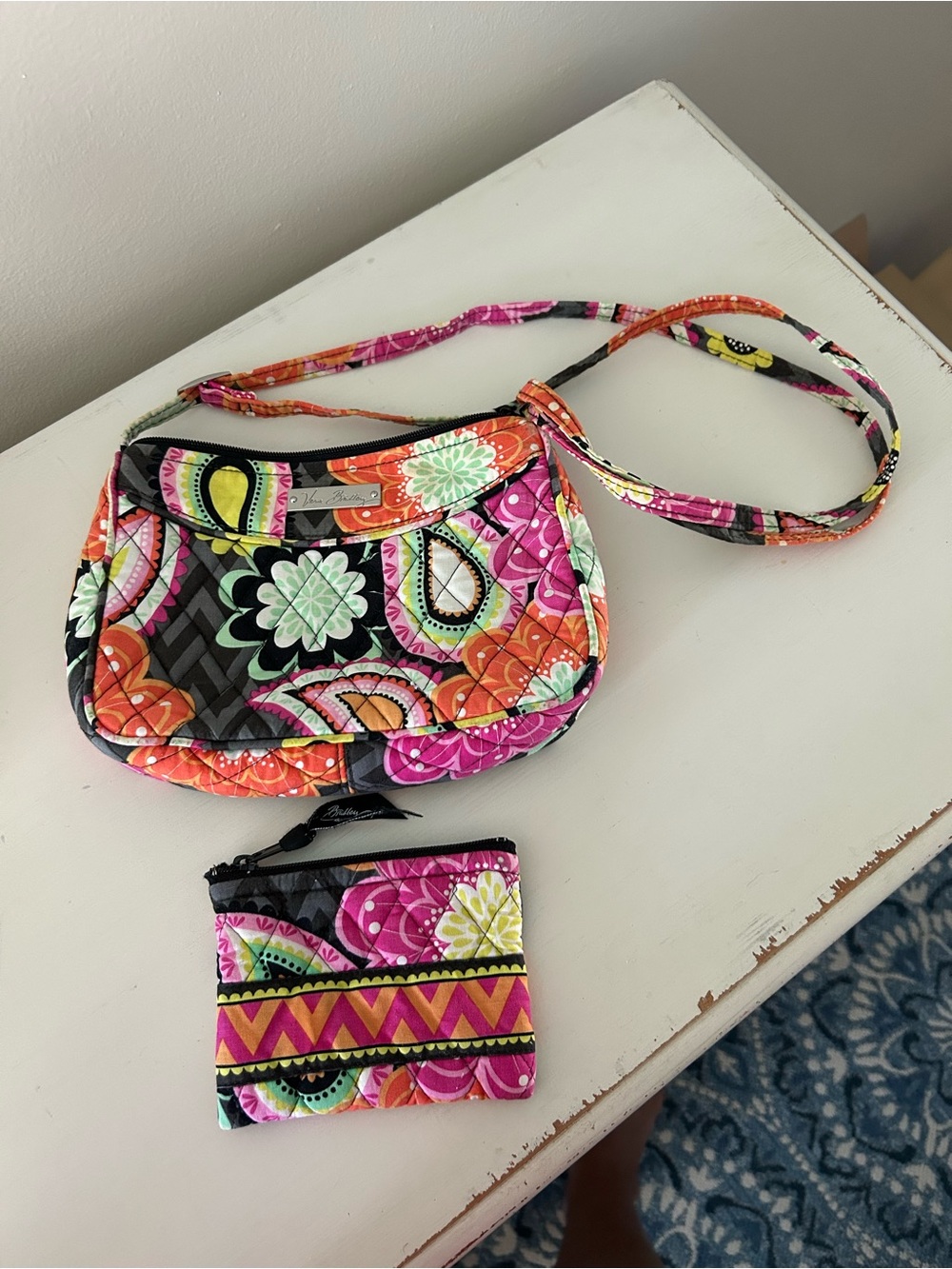Vera Bradley Ziggy Zinnia Pink Quilted Crossbody Bag with Coin Pouch